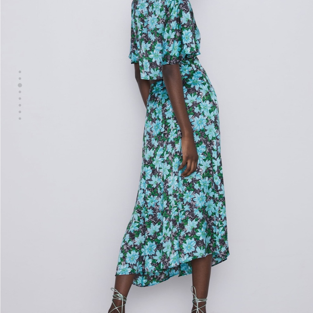 Zara Floral Midi Skirt - Blue and Black